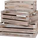 SENRYEE Large Size Wood Crates for Storage, Decorative Vintage Walnut Wooden Boxes for Display, Handmade Solid Wood Set of 3 Rustic Crates