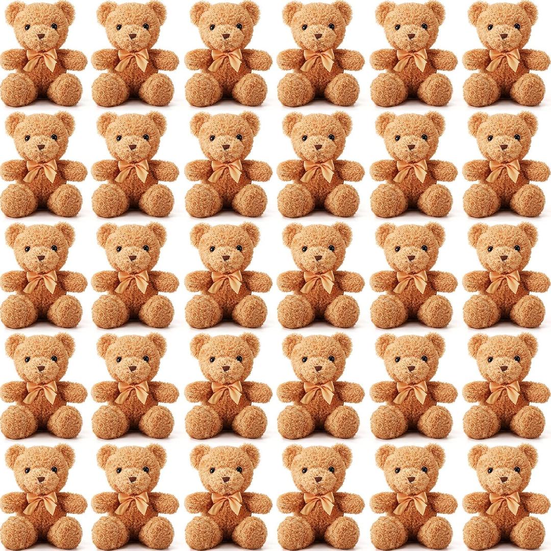 Lenwen 30 Pcs Bear Stuffed Animal Plush 12 Inch Cute Brown Small Bear Plush Toy Soft Bears Doll for Boy Girl Cuddling and Playing Baby Shower Birthday Party Gifts