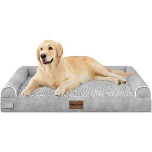 Large Dog Bed Orthopedic Washable: Beds Bolster XL Bed Large Big Dogs Memory Foam Couch Sofa Waterproof with Removable Cover (36.0"L x 27.0"W x 6.5"Th, Light Grey)