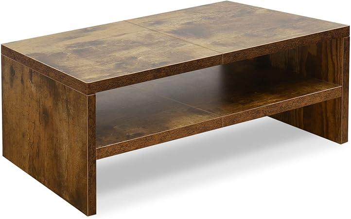 TEAMIX 2 Tier Wooden Monitor Riser Stand, Desktop Stand with storage for Laptop/PC/Printer/Keyboard, TV Stand Shelf Home Office Desk Accessories Brown