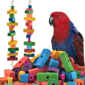 DBNESS Bird Toys for Parrot, 165 Pcs Colorful Multi-Shaped DIY Wooden Blocks Craft, Birds Cage Chewing Playing Training Toy for Cockatoos, Macaws, African Grey and Small Medium Parrots