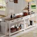 ChooChoo 47" Farmhouse Console Table with 3 Drawers, Rustic Entryway Table, Narrow Long Sofa Table for Living Room, Hallway, Behind Couch, Soft White and Brown, 11.81"D x 47.24"W x 31.3"H