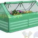 Quictent 6x3x1ft Galvanized Raised Garden Bed with Cover Metal Planter Bottomless Box w/ 2 Large Screen Windows Mini Greenhouse 20pcs T-Tags 1 Pair Gloves Outdoor Growing Vegetables (Green)