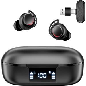 IAMJOY Wireless Gaming Earbuds, 20ms Low Latency, Game Earbuds with Mic, 2.4GHz & Bluetooth, Compact LED Display Wireless Earbuds Compatible with Meta Quest 3/2, PS5/4, Steam Deck, VR, Switch, PC (Pure Black)