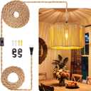 Hanging Lamps Rattan Pendant Light Hanging Lights 16.4ft Plug in Cord Pendant Light Fixture Plug Into Wall Outlet Pendant Lighting with On Off Switch for Bedroom Living (Cylindrical Flower Shade), 12.6 Inch - Flower Shade