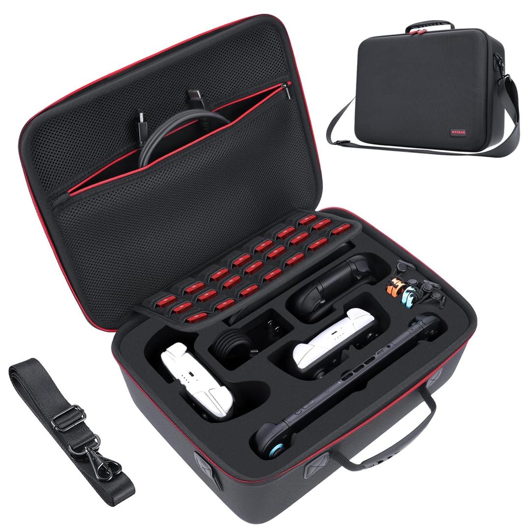 WPGEAR Hard Carrying Case Compatible with Nintendo Switch 2 (2025), Travel Bag Holds Switch 2 Console, Pro Controller x 2, Joy-Con Grip, Dock, Power Adapter, 21 Games, Cables and Accessories