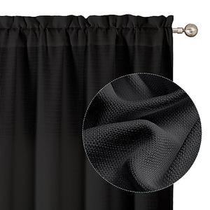 Chyhomenyc Black Curtains 54 Inch Length 2 Panels, Faux Linen Textured Semi Sheer Light Filtering Soft Airy Rod Pocket Window Treatment Drapes for Living Room Bedroom, Each 30" Wx54 L