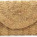 Women Straw Clutch Summer Straw Beach Bag Woven Evening Purse Envelope Handbag Khaki Wallet Purse