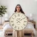 EMAX HOME Farmhouse 24 Inch Wooden Large Wall Clock, Silent Non-Ticking Quartz Movement, Battery Operated Modern Rustic Clock for Living Room, Kitchen, Office, Home Decor