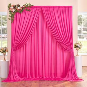10ft x 10ft Wrinkle Free Hot Pink Backdrop Curtains for Parties, Polyester Photo Backdrop Drapes 2 Panels 5x10ft for Weddings Birthday Photography Party Background Baby Shower Decor