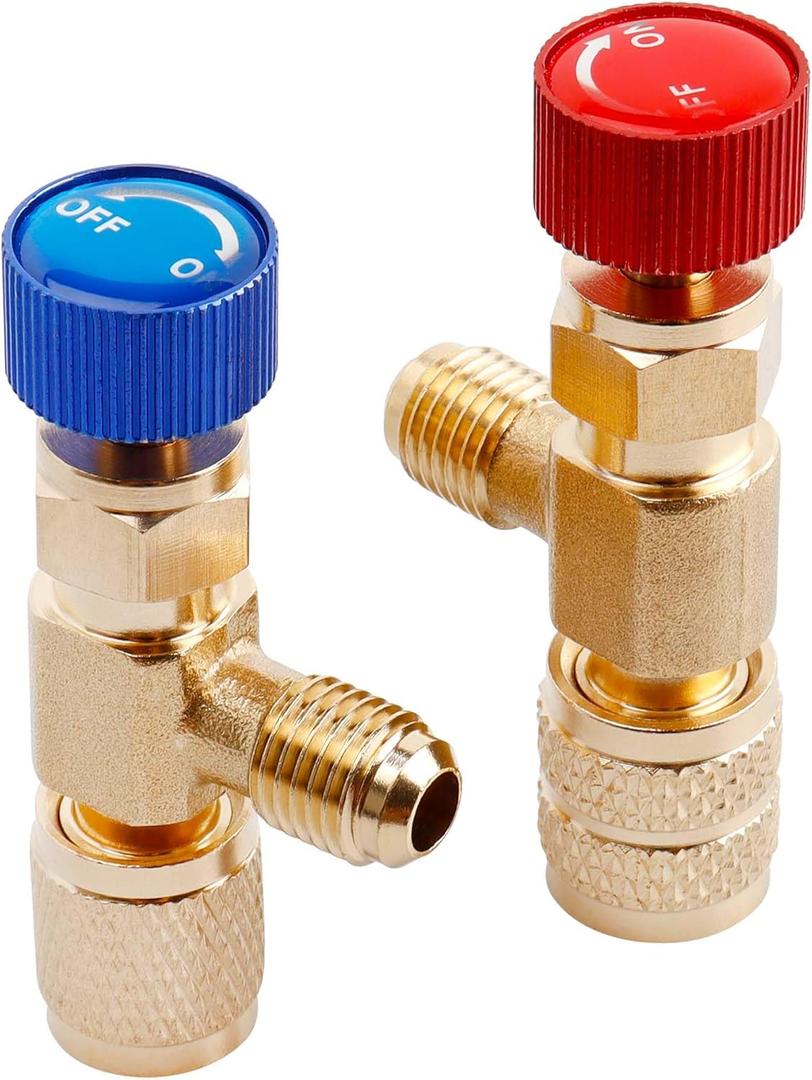 Yakamoz 2Pcs R22 R410 Refrigerant Charging Valve Set - R22 Male to 1/4’’ & 5/16’’ Female Adapter Refrigerant Control Valve Safety HVAC Flow Control Ball Valves for Air Conditioner Manifold