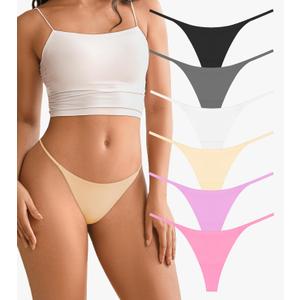 DEANGELMON Seamless G-string Thongs for Women - No Show Thong Underwear Low Rise Stretch Panties Workout Pack 6-Pack Small 