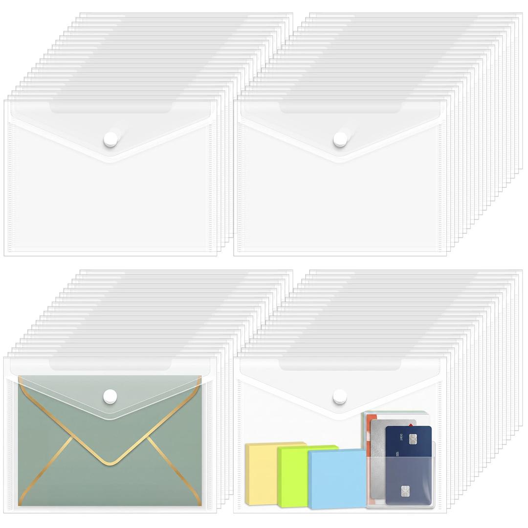 Poola Voidra 4.5 x 6 Inch Clear Plastic Envelopes with Snap Closure,White