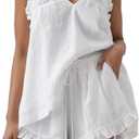 Womens Ruffle Short Set 2 Piece Outfits Fashion Summer Sleeveless Lace Trim Top and Shorts Cotton Pajama Sets (White, S)