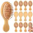 12 Pack Mini Bamboo Hair Brush Bulk, Bulk Natural Wooden Paddle Brush Detangling-Brush Paddle Mini Wood Hairbrushes Wood Hairs Brushs for Women Men Party Favors (Oval)