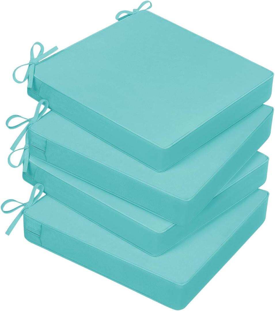 Basic Beyond Outdoor Chair Cushions for Patio Furniture, Waterproof Outdoor Seat Cushions Set of 4 18 x 18, Patio Chair Cushions Set of 4 with Ties and Handle, Teal