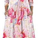 Zeagoo Summer Dresses for Women 2026 3/4 Sleeve Women's Dress Casual Midi Tshirt Dresses with Pockets Semi-Formal Sundress XXL