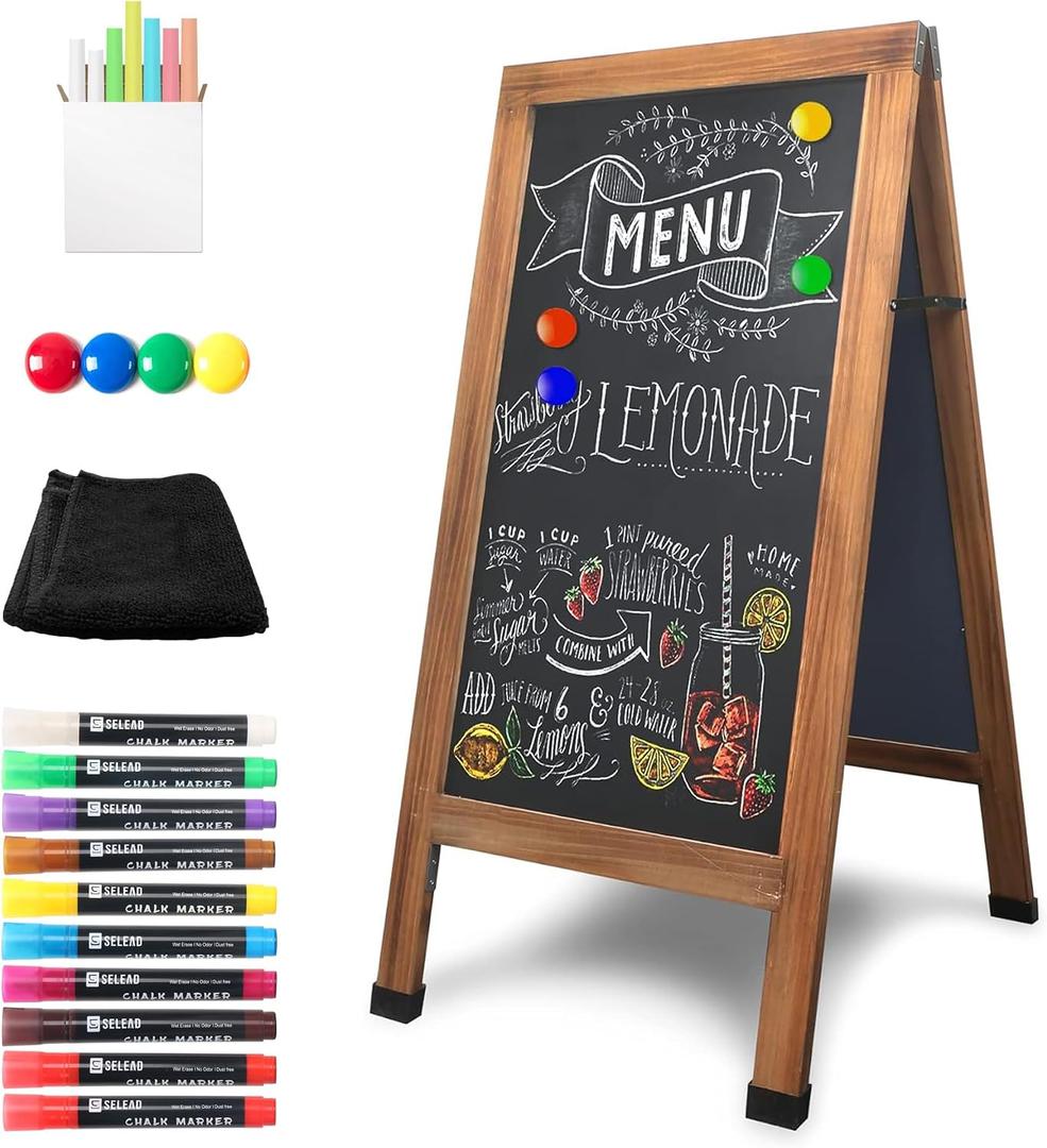 SELEAD Magnetic A-Frame Chalkboard Easel Sign - Large 40" x 20" Rustic Sandwich Chalk Board Signs Outdoor Double Sided Sidewalk Pizarra for Business, Wedding, Menu