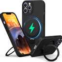 Liquid Silicone Case for iPhone 11 pro MAX with Magnetic Ring Stand, Upgraded Camera Lens Protection, Mil-Grade Drop Shockproof, Anti-Scratch Microfiber Lining Silicone Case (Black)