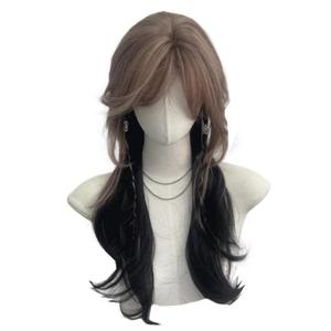 Black Brown Jellyfish Head Wig Long Curly Wolf Cut Wigs for Women Natural Looking Heat Resistant Synthetic Wigs for Daily Use