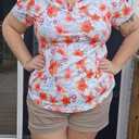 COOTRY Plus Size Golf Polo Shirts for Women Short Sleeve V Neck Tennis Tops Loose Fit T Shirt 3 Buttons White Floral 3XL (XXL)