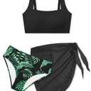 TyeSmo Girls Swimsuit Size 10 Girls Size 10 Swimsuit Girl 8-10 Adjustable Straps Girl Bathing Suit Modest Swimwear Ribbed Bikini Tropical Floral 2 Piece Swimsuit with Mesh Cover Up Black
