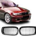 Front Grill Single Slat Front Grille for BMW E46 320i 325i 325xi 330i 330xi 4-Door 3 Series 2002 2003 2004 2005 - Front Kidney Grille (ABS Glossy Black)