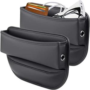 Elegananccy 2 Pack Car Seat Gap Filler Organizer, Adjustable Leather Car Seat Storage Box for Phones, Glasses, Keys, Cards (Black)