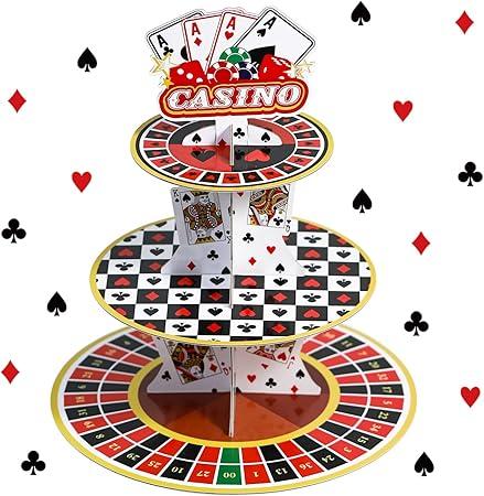 Casino Cupcake Stand 3 Tier for 24 Cupcakes Poker Dice Theme Cardboard Cake Dessert Holder Tower for Las Vegas Night Party Decoration Casino Decorations Adult Birthday Casino Themed Party Supplies
