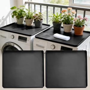 2 Pcs Washer And Dryer Topper Protector Silicone Mat 24"X16" Waterproof Washing Machine Top Cover with Raised Edges Non-Slip Laundry Countertop for Washer Dryer Black