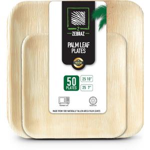 Palm Leaf Plates 50 Pack, 25 Dinner 10 Inch and 25 Dessert 7 Inch, Heavy-Duty Natural Square Plates for Weddings, Parties, BBQs and Catering