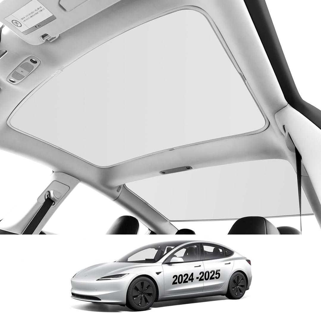 Roof Sunshades for Tesla Model 3 2026, Upgraded Sunroof Shade Sunshade Roof Sun Shade for 2024-2026 New Tesla Model 3 Highland Accessories(Ice White)_12Pcs Clips