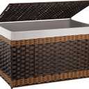 OIAHOMY Storage Basket with Lid, 42.3 Gallon (160L) Blanket Basket with Removable Liner Bag, Synthetic Wicker Hamper with Handle, Foldable, Hamper for Living Room, Brown