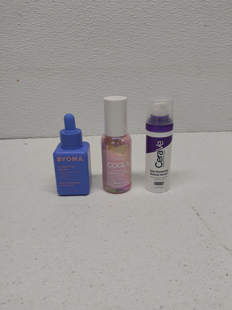 CeraVe Anti Aging Retinol Serum For Face. BYOMA Hydrating Serum. COOLA Organic Dew Good Illuminating Probiotic Serum with SPF 30