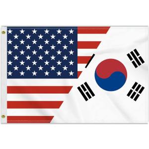 23 FT Korea America Friendship Flag,Medium 6090CM 150D Korean USA Outdoor Banner,Double Side Printing American Decor For Patio Garden With Brass Gromment