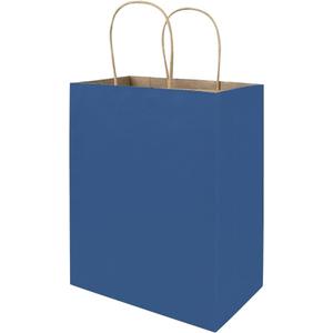 bagmad 100 Pack 8x4.75x10 Inch Medium Blue Gift Paper Bags with Handles Bulk, Kraft Bags, Craft Grocery Shopping Retail Party Favors Wedding Business Sacks (Blue, 100pcs)
