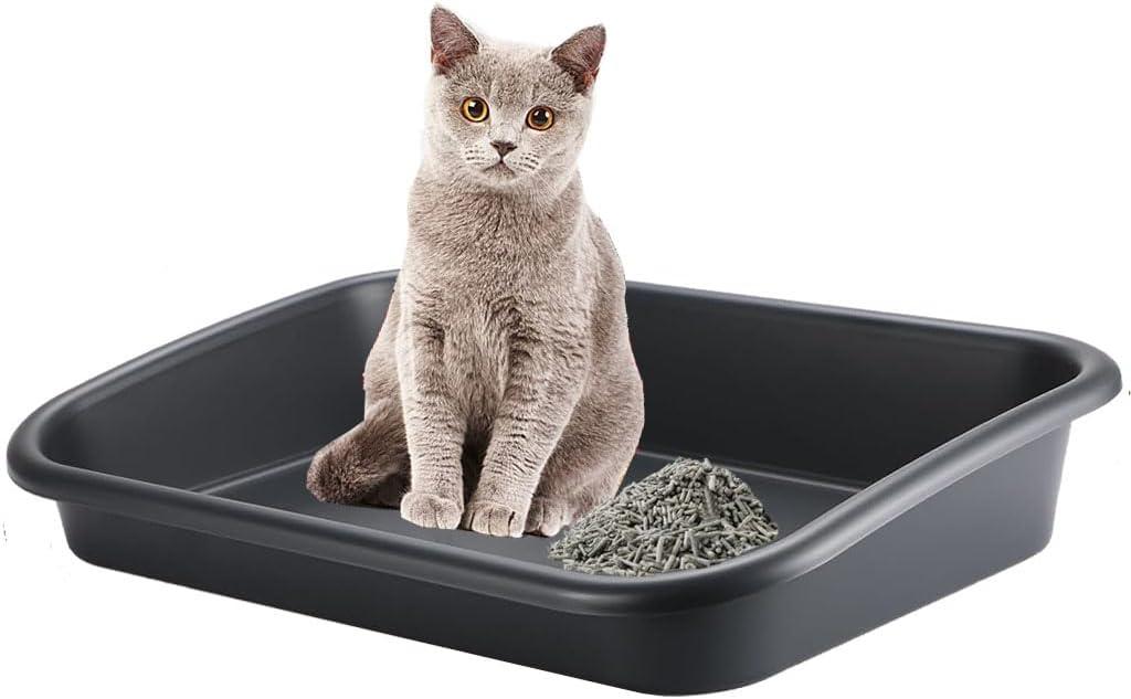 Extra Large Litter Box with High Sides 23.23" Lx16.54 Wx4.33 H, ABS Low Entry Senior Litter Pen Jumbo Pet Safe Litter Boxes Tray for Kittens to Senior Cat, Elderly and Fat Cat (Black)