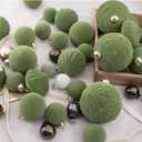 42PCS Green Velvet Christmas Ball Ornaments, Flocked Vintage Rustic Farmhouse Baubles in Assorted Sizes for Xmas Tree Decorations, Hanging Ornaments for Home, Party & Wedding Dcor (Green)