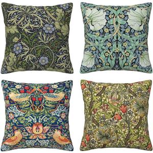 Ansouyi William Morris Throw Pillow Covers 18x18 Inch Set of 4, Vintage Botanical Floral Garden Square Decorative Cushion Covers, Home Pillow Case for Sofa Couch