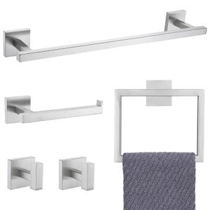 YACVCL Towel Bar Set, 5 Pieces Bathroom Hardware Set Brushed Nickel Bathroom Accessories, SUS304 Stainless Steel Towel Racks Holder Set Wall Mounted 23.6 Inch