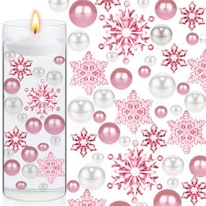 102 Pieces Christmas Vases Filler Decorations for Faux Pink Snowflakes Beads Party Garland for Vases Filler Wedding Centerpiece Christmas Party Decor