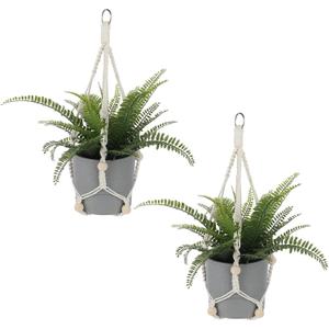 Macrame Plant Hanger Indoor, 2 Pack Boho Decor Hanging Plant Holder Hanging Planters for Indoor Plants Window Plant Hanger Flower Pot Hanging Basket with Wood Beads and Metal Hook Rings Ivory 20 Inch