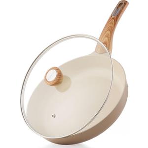 SENSARTE Ceramic Nonstick Frying Pan Skillet with Lid 11inch, Non Stick Pan Omelette Pans, Non-toxic Kitchen Cooking Chef's Pan, Free of Intentionally Added PFOA/PFAS/PTFE, Induction Compatible