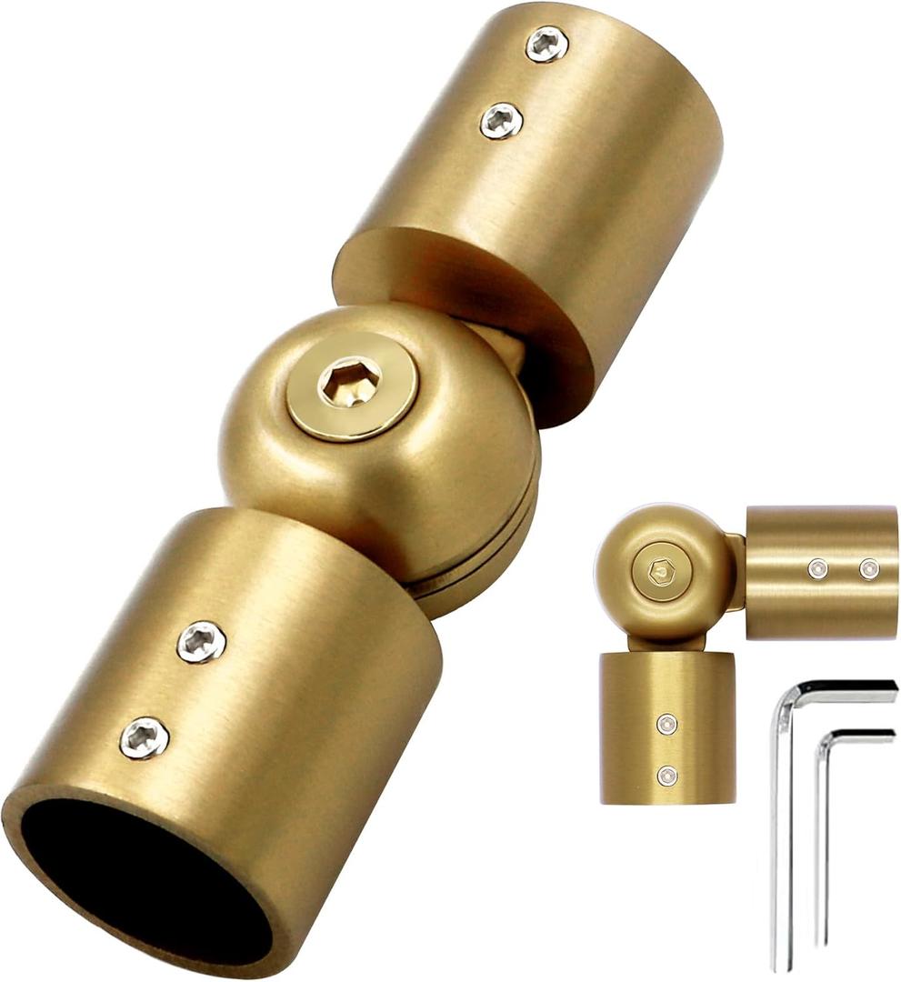 Window Curtain Rod Corner Connector 1 pcs,LISTENJIALE Adjustable Corner Curtain Rod Connector for 1 Inch Bay Window(Gold)