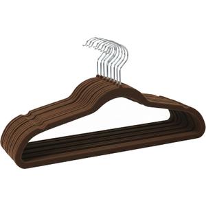 Simplify Slim Velvet Clothes Hangers | 100 Pack | Non-Slip | Shirts | Suit | Pants | Dresses | Garments | Closet Storage & Organization | Durable | Chocolate