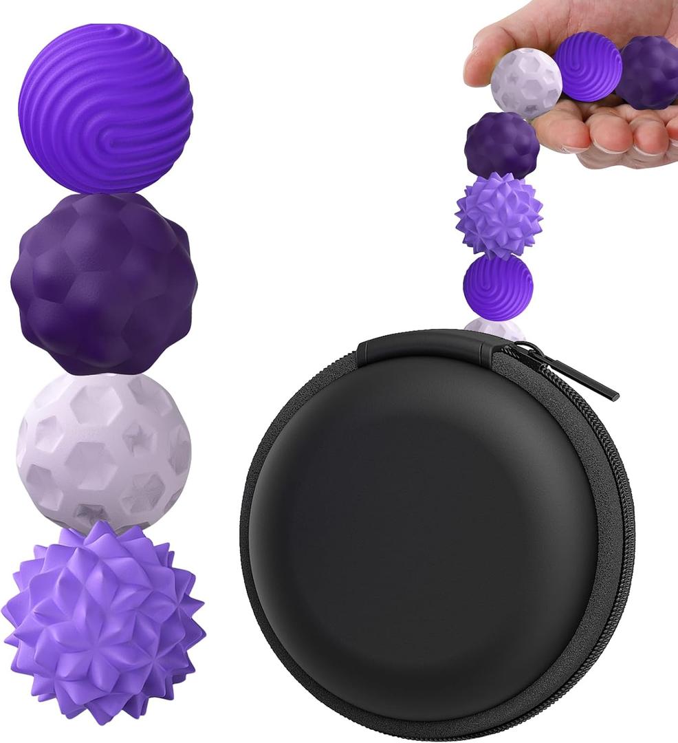 BUSOHA Silicone Fidget Balls - 4 Pack Fidget Toys Adults Sensory Toys Stress Balls for Adults Teens Gifts for Calming,Autism and ADHD Classroom Office (1.2 Inch, Purple)