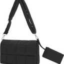 CLUCI Puffer Shoulder Bag Puffy Crossbody Purse for Women Middle Tote Bag Lightweight Cotton Padded Hobo Handbag (Black)