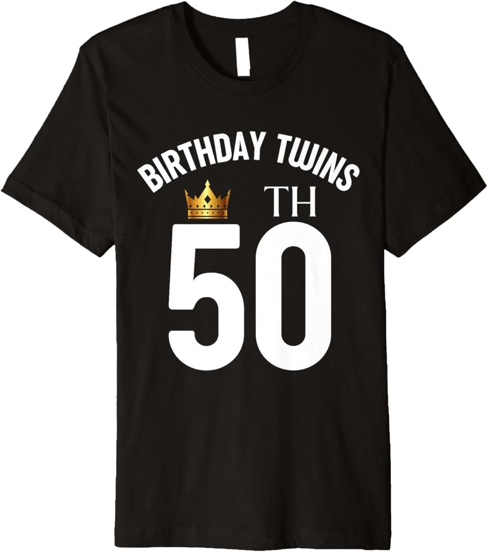 Birthday Twins 50th 50 Years Old Brother Sister Twin Family Premium T-Shirt (Small, Black)