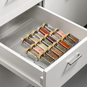 Spice Drawer Organizer, 4 Tier Clear Acrylic Drawer Seasoning Organizer Rack, Kitchen Seasoning Jars Drawers Insert, Expandable 11" to 22" Spice Rack Tray for Cabinet/Countertop (Jars Not Included)