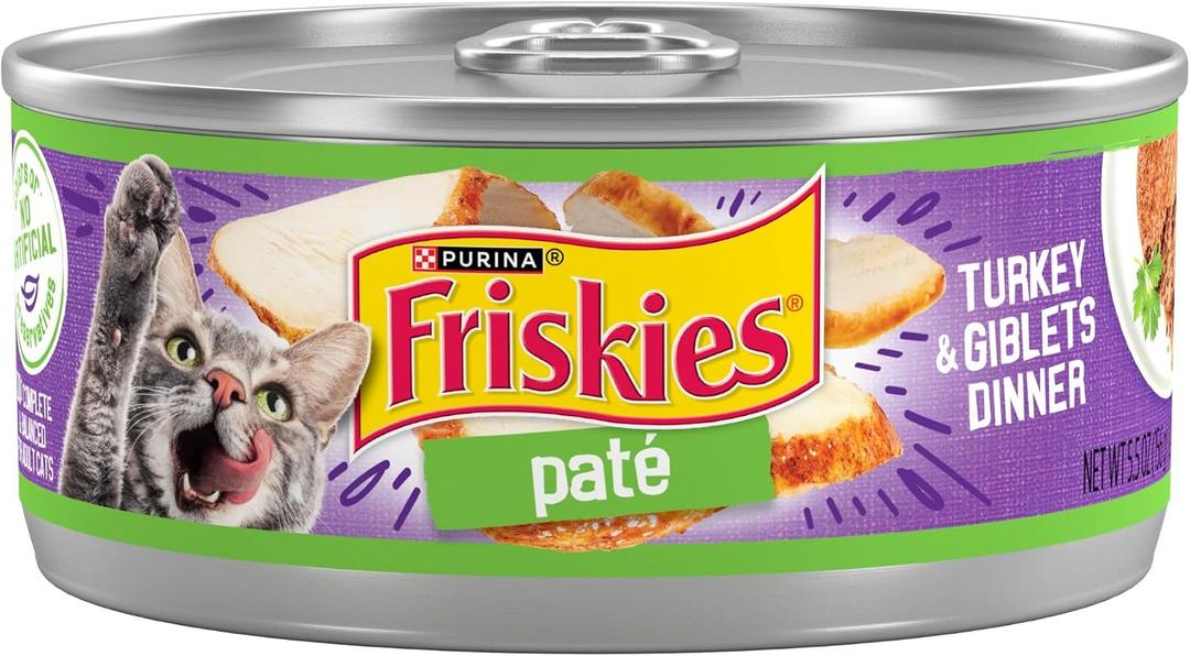 Purina Friskies Wet Cat Food Pate Turkey and Giblets Dinner - (Pack of 24) 5.5 oz. Cans (EXP 03/31/28)